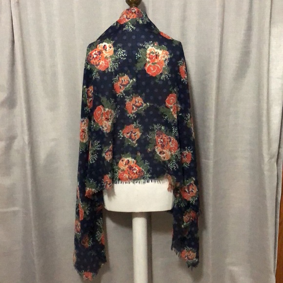 Large Lightweight Scarf-Floral/Polka Dot-Navy/Red-72x27-EUC - Picture 5 of 11